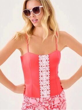 NWT Lilly Pulitzer Shelli Stretch Top Cane Coral